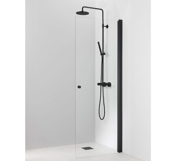 Suihkuseinä Vihtan Pisara 3, musta alumiini, kirkas tai harmaa lasi